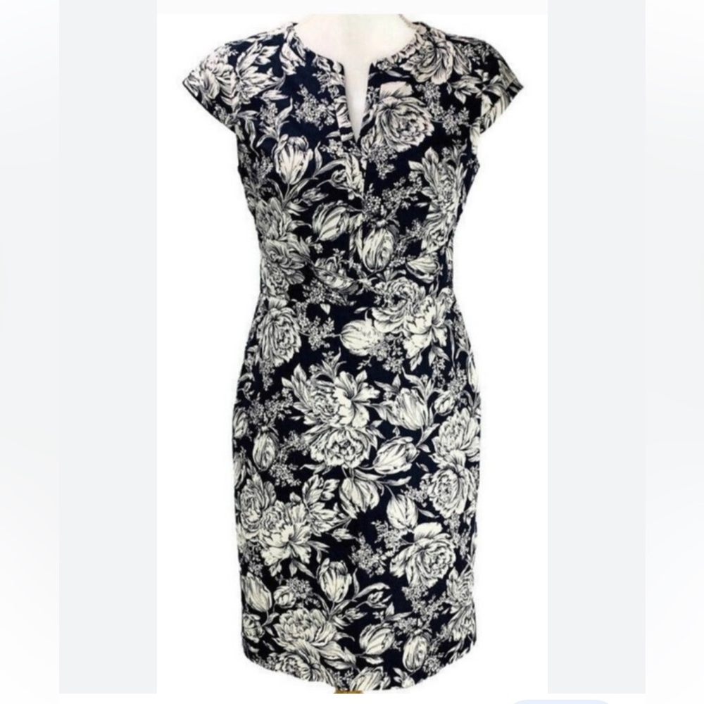 Ann Taylor navy floral garden party dress